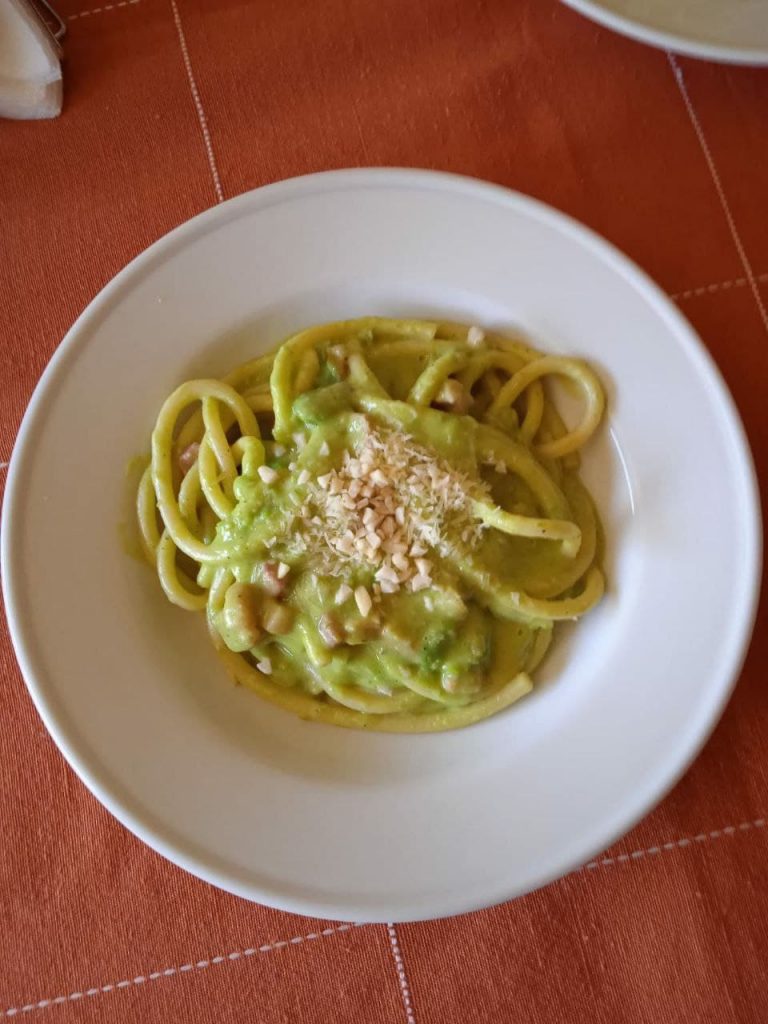 Pasta with Fava bean Pesto and Pancetta