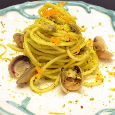 Spaghetti with Pistachios and Clams